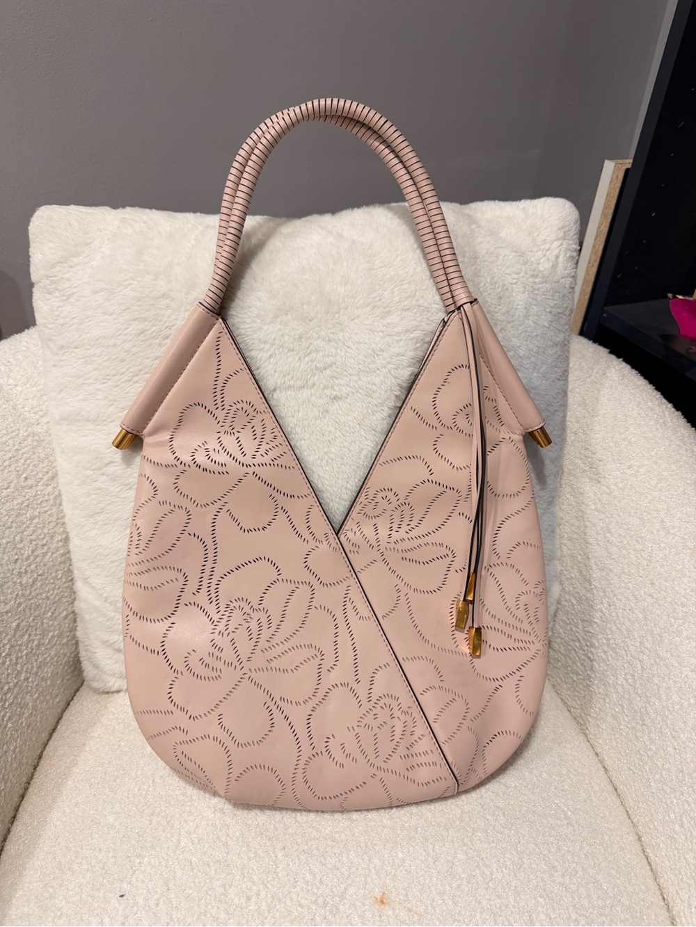 Donna Karan Soft Pink Floral Perforated Hobo Bag